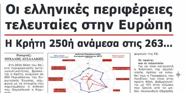 Οι ελληνικές περιφέρειες τελευταίες στην Ευρώπη. Η Κρήτη 250 ή ανάμεσα στις 263… - Ειδήσεις Pancreta