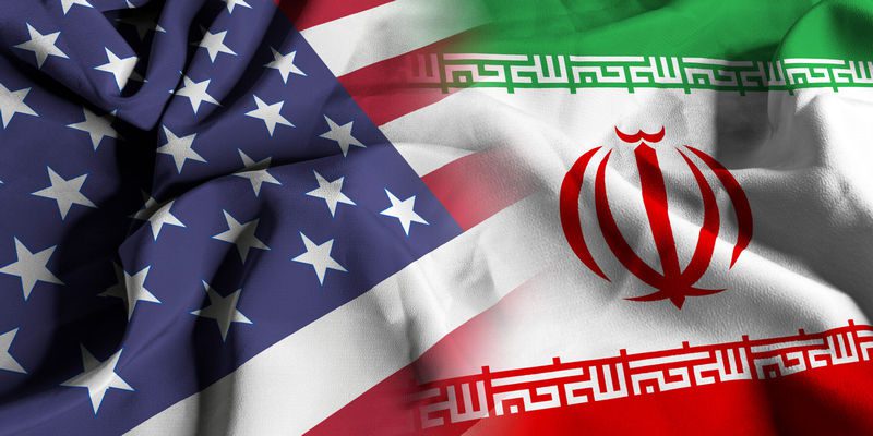 Flags of the USA and Iran